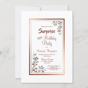 Invitación Rosa Dorado Floral Border Surprise 18th Birthday