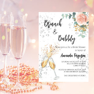 Invitación Rosa Dorado Floral Brunch Bubbly Bridal Shower