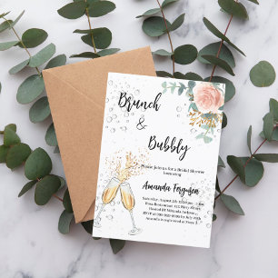 Invitación Rosa Dorado Floral Brunch Bubbly Bridal Shower