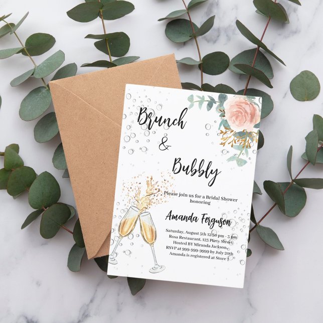 Invitación Rosa Dorado Floral Brunch Bubbly Bridal Shower (Subido por el creador)