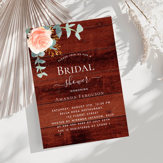 Invitación Rosa dorado floral de madera marrón marrón Bridal  (Subido por el creador)