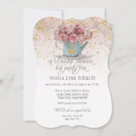 Invitación  Rosa Dorado Floral Dusty Elegante Té De Ducha Bri