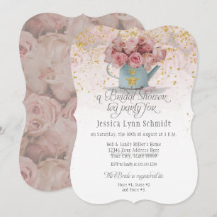 Invitación  Rosa Dorado Floral Dusty Elegante Té De Ducha Bri