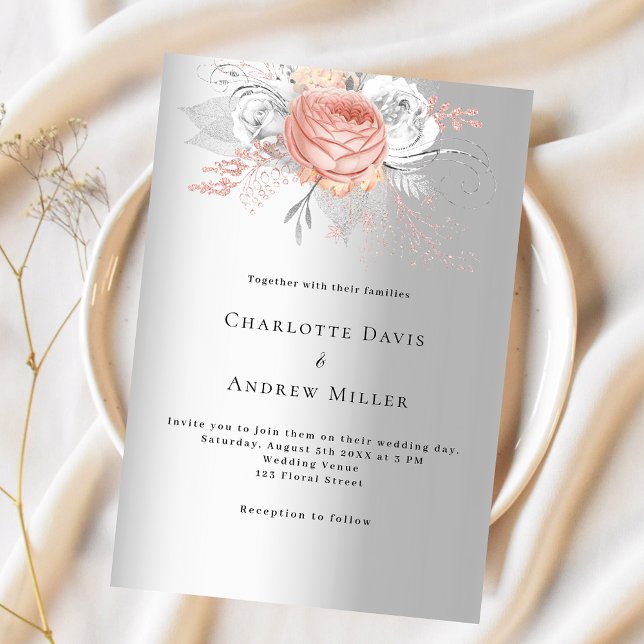 Invitación Rosa dorado floral elegante boda (Subido por el creador)