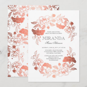 Invitación Rosa Dorado Floral Elegante Bridal Bridal Ducha Bl