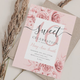 Invitación Rosa Dorado Floral & Purpurina Dulce 16 Script Ros