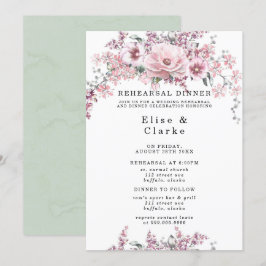 Invitación Rosa Dorado Floral y Eucalyptus Cena de Ensayos