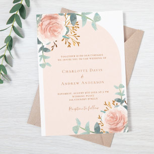 Invitación Rosa dorado florido arca boda de lujo