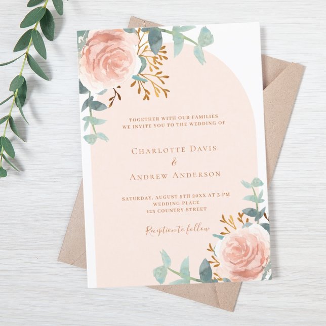 Invitación Rosa dorado florido arca boda de lujo (Subido por el creador)