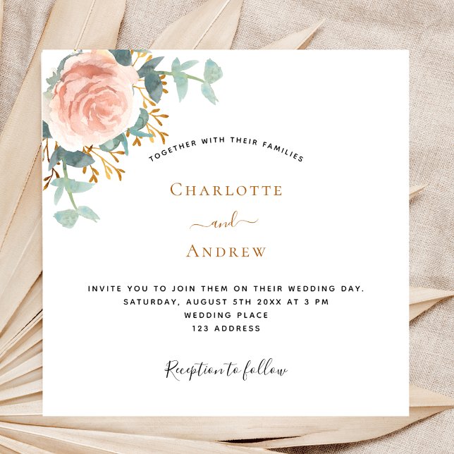 Invitación Rosa dorado florido boda de lujo (Subido por el creador)