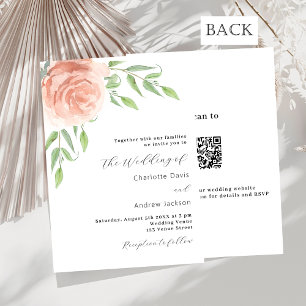 Invitación Rosa dorado florido vegetación QR RSVP boda de luj