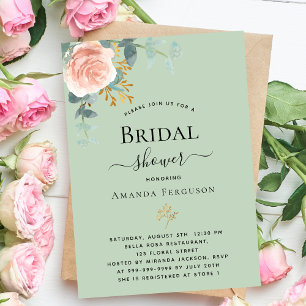 Invitación Rosa dorado florido vegetación sage verde Bridal S