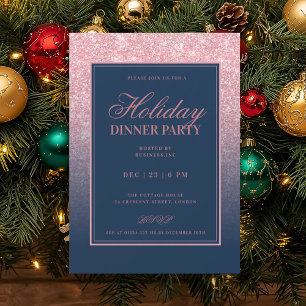 Invitación Rosa Dorado Formal Glitter FALSO Fiesta de Navidad