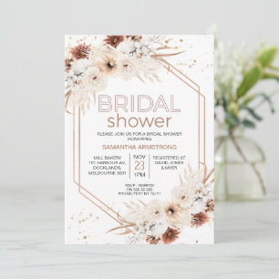 Invitación Rosa Dorado Geométrico Boho Floral Bridal Shower