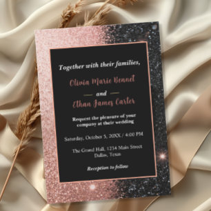 Invitación rosa dorado glam chic Glitter marco dorado boda