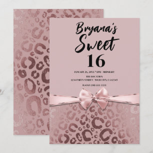 Invitación Rosa Dorado Glam Impresión Leopardo Dulces 16