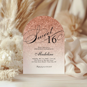 Invitación Rosa Dorado Glam Purpurina Arched Sweet 16 Invitac