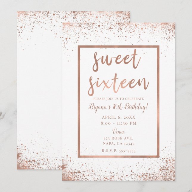 Invitación Rosa Dorado Glam Rosa Moda moderna Dulce 16 (Anverso / Reverso)