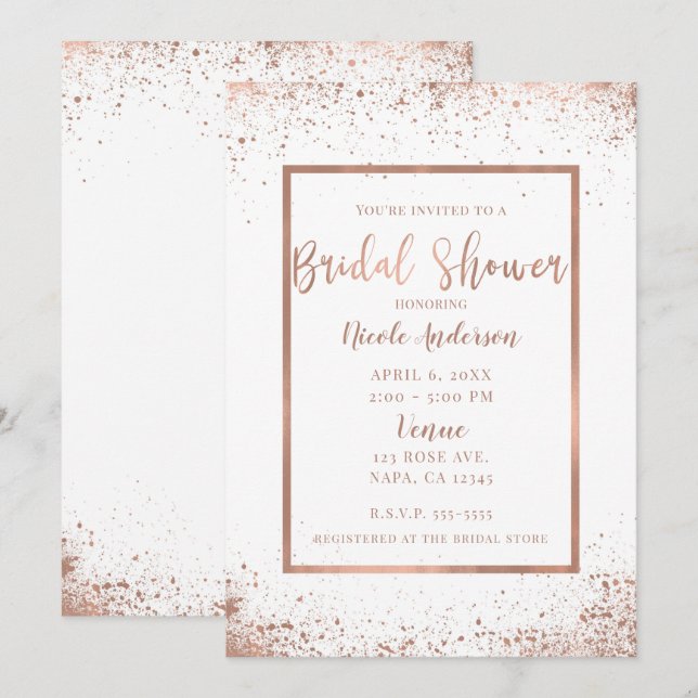 Invitación Rosa Dorado Glam Rosa Moderno Moda Ducha Bridal (Anverso / Reverso)