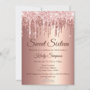 Invitación Rosa Dorado Glitter Destello Dulces Dieciséis