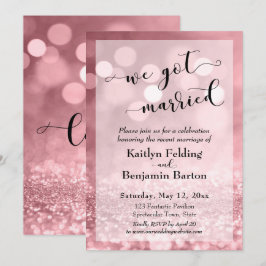Invitación Rosa Dorado Glitter Rosa Bokeh Nos Casamos