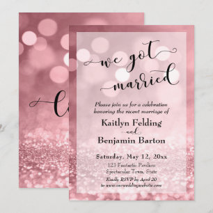 Invitación Rosa Dorado Glitter Rosa Bokeh Nos Casamos