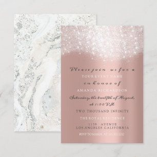Invitación Rosa Dorado Gris Mármol Glitter Confeti Elegante V