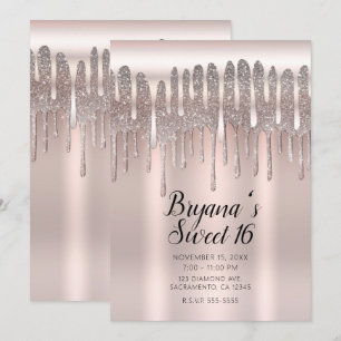Invitación Rosa Dorado Helado con Diamante Brillo Goteo Dulce