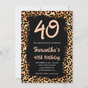 Invitación Rosa Dorado Leopardo Pintado de Negro Cumpleaños 4