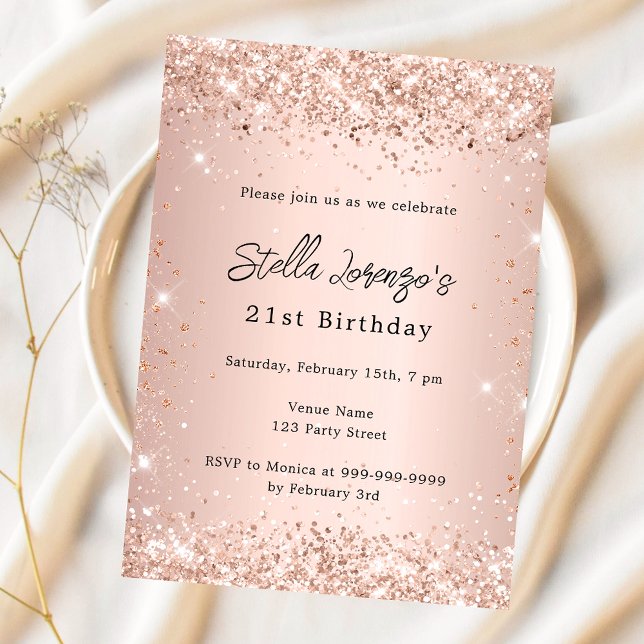 Invitación Rosa dorado lujoso color rosa (Subido por el creador)