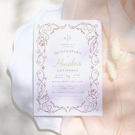 Invitación Rosa dorado marco elegante Quinceañera foto