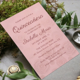 Invitación Rosa Dorado Moderno Abstracto Floral | Quinceañera