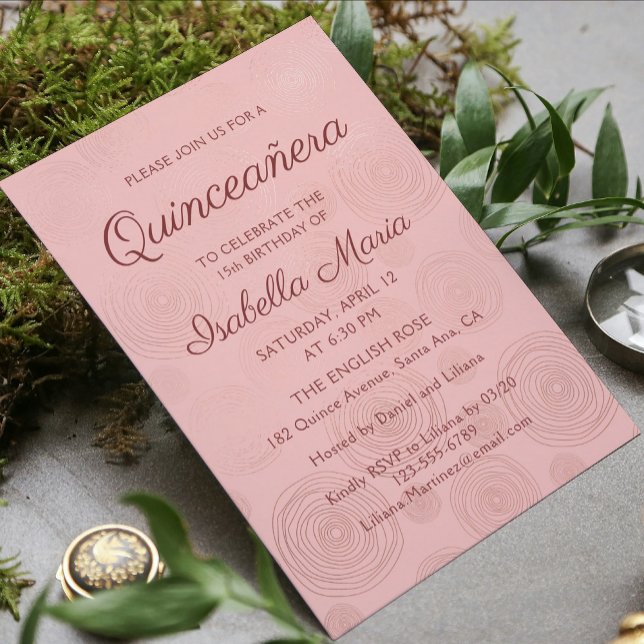 Invitación Rosa Dorado Moderno Abstracto Floral | Quinceañera (Subido por el creador)