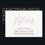 Invitación Rosa Dorado Moderno Lettering 15th Birthday Party<br><div class="desc">Celebra tu día especial con esta moderna invitación de cumpleaños para adolescentes. Este diseño presenta elegantes letras en rosa doradas "Fifteen" con una distribución sencilla. Perfecto para una fiesta de cumpleaños moderna.</div>