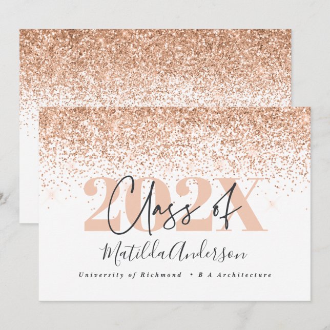Invitación Rosa dorado moderno y elegante fiesta de graduació (Anverso / Reverso)