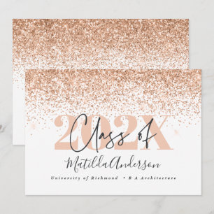 Invitación Rosa dorado moderno y elegante fiesta de graduació