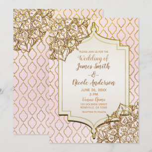 Invitación Rosa Dorado Morado Noches Árabes Bodas Marroquíes