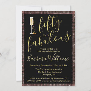 Invitación *Rosa Dorado Negro 50 y Fabuloso Cumpleaños 50