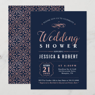 Invitación Rosa Dorado & Negro Elegante Ducha de Boda para