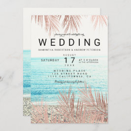 Invitación Rosa dorado palmera elegante boda de fotos de play