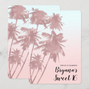 Invitación Rosa dorado palmeras de playa ombre árboles de pal