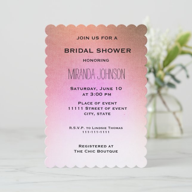 Invitación Rosa Dorado Pink Bridal Shower (Anverso de pie)