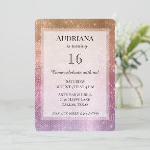 Invitación Rosa Dorado Pink Purple Sparkle Cumpleaños