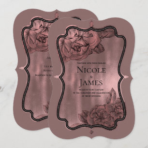 Invitación Rosa Dorado Polvo Elegante Glam Floral Boda