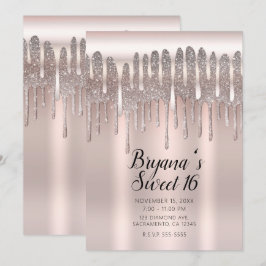 Invitación Rosa Dorado Rosa Congelado con Brillo de Diamante