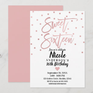 Invitación Rosa Dorado Rosa Moderno Script Dulces 16 Dieciséi