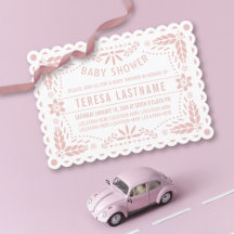 Rosa dorado rosa papel picado ducha de bebé blanca