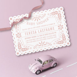 Invitación Rosa dorado rosa papel picado ducha de bebé blanca