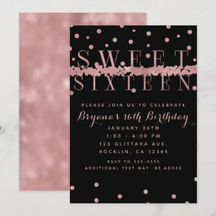 Invitación Rosa Dorado Rosa y Negro Fiesta Moderna de Glam pa