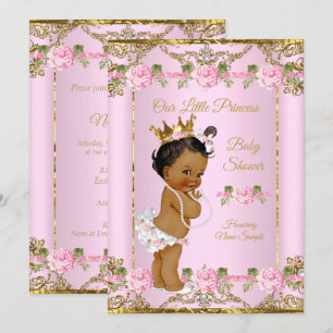 Invitación Rosa Dorado Rosado Blanco Princesa Baby Shower Étn